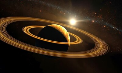 Wall Mural - Spectacular rings of a planet orbiting in deep space, cosmic scene with detailed planetary textures.