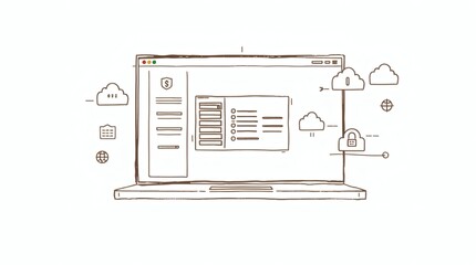 Poster - an illustration depicting laptop, internet, cloud computing, and data storage 