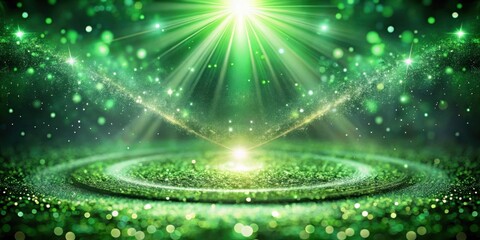 Aufkleber - A radiant green stage bathed in a warm glow of light, adorned with shimmering particles that dance in the air, creating an ethereal and magical atmosphere