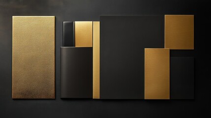 Poster - Abstract composition of geometric shapes with black and gold colors