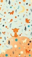 Poster - A whimsical illustration featuring adorable animals and celestial elements in a vibrant and playful design