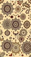 Poster - a vibrant textile featuring intricate floral patterns, mandalas, and paisley designs. The artwork showcases a seamless arrangement of decorative elements