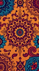 Poster - intricate pattern art in vibrant colors of an orange carpet