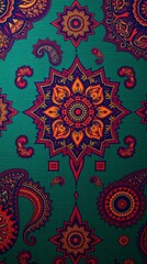 Poster - An ornate, colorful paisley and floral pattern, a seamless repeating background. It features intricate designs in various shades