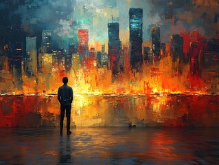 Poster - Futuristic Cityscape Aglow with Vibrant Creativity Inspiring Innovation and Education