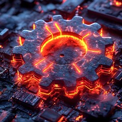 Poster - glowing mechanical icon fusing technology and engineering concept