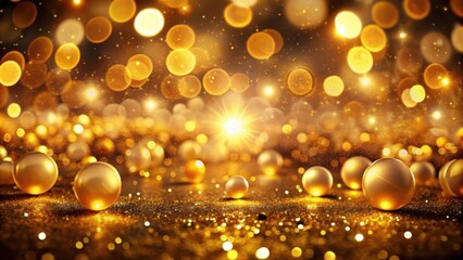 Poster - A mesmerizing display of golden spheres resting on a bed of sparkling glitter, illuminated by a warm, ethereal glow.