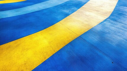 Poster - Colorful and curved blue yellow and white painted ground