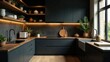 © Kritsana - Modern Dark Kitchen Design with Wood Accents and Warm Lighting