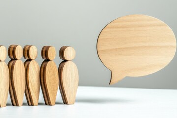 Aufkleber - A row of wooden figures stand before a speech bubble, representing diverse voices and communication