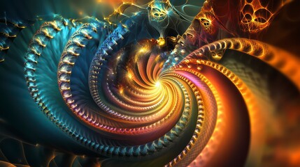 Poster - whirlwind of colors: a mesmerizing and vibrant fractal spiral bursts with energy and depth, creating