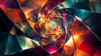 Poster - chromatic vortex: a mesmerizing abstract spiral with kaleidoscopic geometry and vibrant colors. this