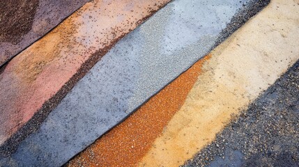 Poster - Vibrant layers of colorful sand and gravel showcasing textures and hues in a natural setting
