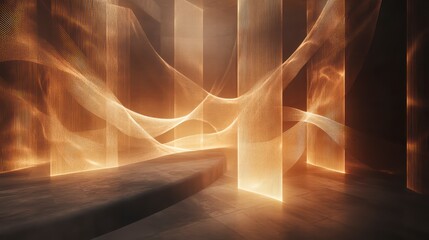 Poster - glowing corridor: an abstract architectural composition, featuring luminous light streams flowing wi