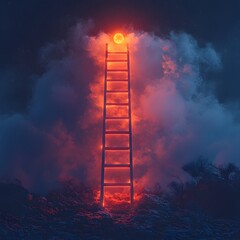 Poster - Minimalist Glowing Ladder Icon Representing Progress in Education and Leadership Concept