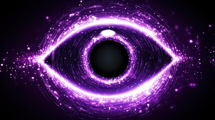 Poster - Abstract background with purple glowing lights forming an eye shape, black space in the center of the circle