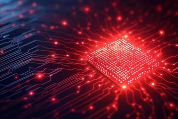Leinwandbilder - Abstract digital background with glowing binary code and computer chips