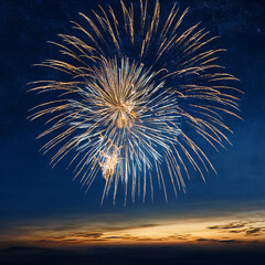 Wall Mural - 2025 New Year Celebration with Fireworks and Festive Lights Generated Image