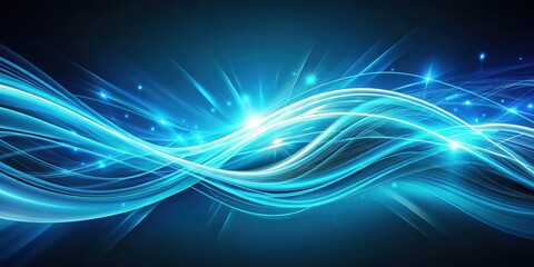 Poster - Abstract Blue Waves with Sparkling Glowing Light Effects