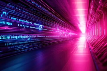 Poster - Surreal Floating Data Streams in a Colorful Cyberpunk World of Encrypted Information