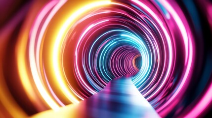 Poster - neon tunnel: a vibrant tunnel of neon lights, blending mesmerizing colors and radial symmetry, hinti