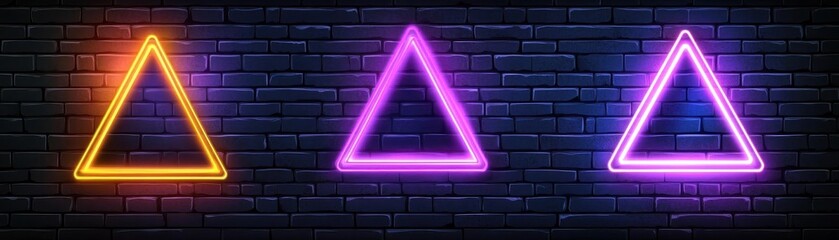 Poster - Vector illustration of three glowing neon frames in the shape of a triangle