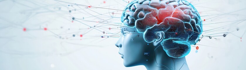 Poster - Surreal Digital World of an Interconnected AI Brain with Floating Elements and Neural Networks