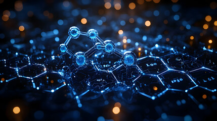 Poster - Abstract Blue Glowing Molecular Network on Dark Background