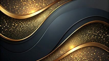 Poster - Abstract Black and Gold Background with Curved Lines and Glitter