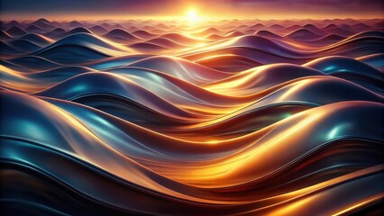 Poster - Abstract Metallic Waves at Sunset with Golden Glows