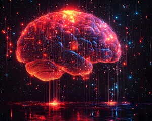Poster - Glowing Brain with Futuristic Neural Circuits Representing Knowledge and Innovation