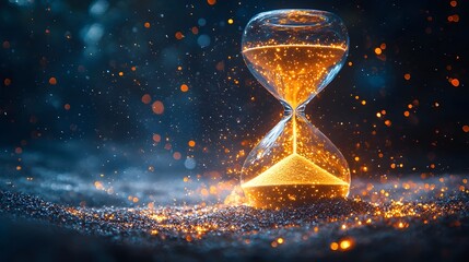 Poster - Glowing Hourglass Transforming Into Luminous Letters Symbolic of Timeless Knowledge and Innovation