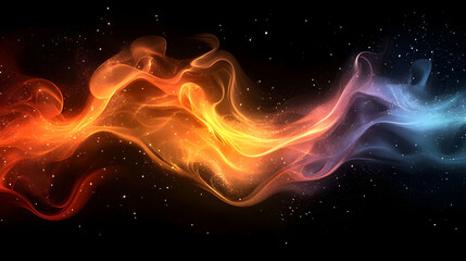 Poster - Abstract Cosmic Energy Flow Background with Glowing Waves and Particles