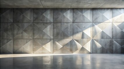 Fototapete - Geometric Concrete Wall with Light and Shadow Patterns in an Empty Room