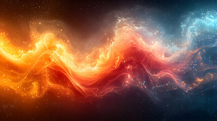 Poster - Abstract Cosmic Nebula Background with Vivid Red Orange and Blue Hues