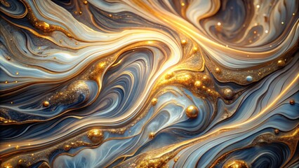Aufkleber - Abstract Swirling Liquid with Shimmering Gold and White Bubbles