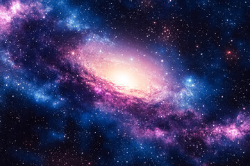 Wall Mural - galaxy with a bright yellow star in the center. the galaxy is filled with stars and is very colorful