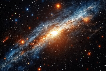Wall Mural - galaxy with a bright orange star in the middle. the stars are scattered throughout the galaxy, with 