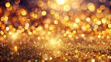 Fototapete - A sparkling golden glitter background with bright, warm bokeh lights, perfect for festive and celebratory design projects.