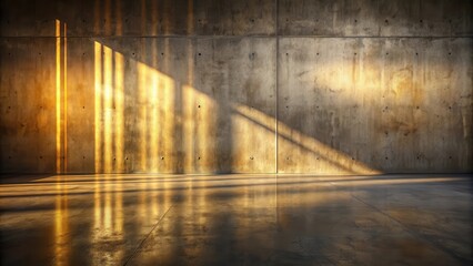 Aufkleber - Golden light streams through a window onto a concrete floor, casting long shadows on the textured wall.
