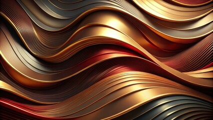 Fototapete - Abstract Metallic Wave Pattern in Rich Tones of Gold, Copper, and Red