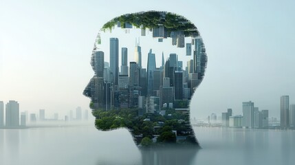 Poster - A breathtaking futuristic digital artwork showcasing a striking cityscape that evokes the interconnected nature of the human mind and the technological ecosystem