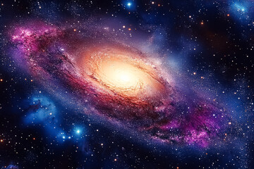 Wall Mural - galaxy with a bright yellow star in the center. the galaxy is full of stars and is very colorful