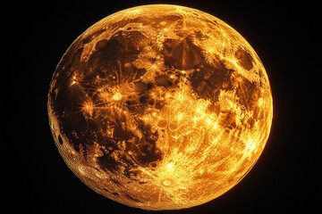 Wall Mural - large orange moon in the night sky. the moon is surrounded by a dark background. concept of mystery 