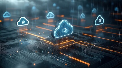 Poster - Cutting Edge Futuristic Cloud Computing Scene with Digital Data Infrastructure and Advanced Technology Solutions for Modern Enterprise and Industry 4 0 Transformation