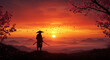 © Maciej Koba - Samurai Silhouette Against a Serene Sunset: Mystical Japanese Evening Warriors in a Beautiful Tranquil Nature Landscape