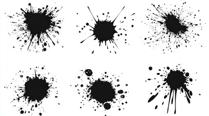 Poster - Various black ink splatters showcasing unique shapes and patterns for creative design use