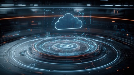 Poster - A high tech 3D rendered scene featuring a luminous cloud like structure that symbolizes the digital transformation technological innovation