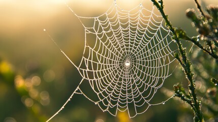 Wall Mural - A spiderweb adorned with dew drops  nature s masterpiece of delicate fragility and stunning geometry