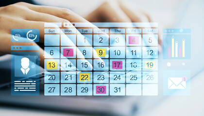 Poster - Digital calendar interface on laptop screen with business data.